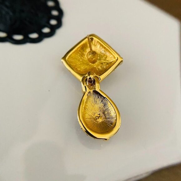 Swarovski Crystal Encrusted Gold Tone Dangle Statement Earrings - Picture 5 of 8